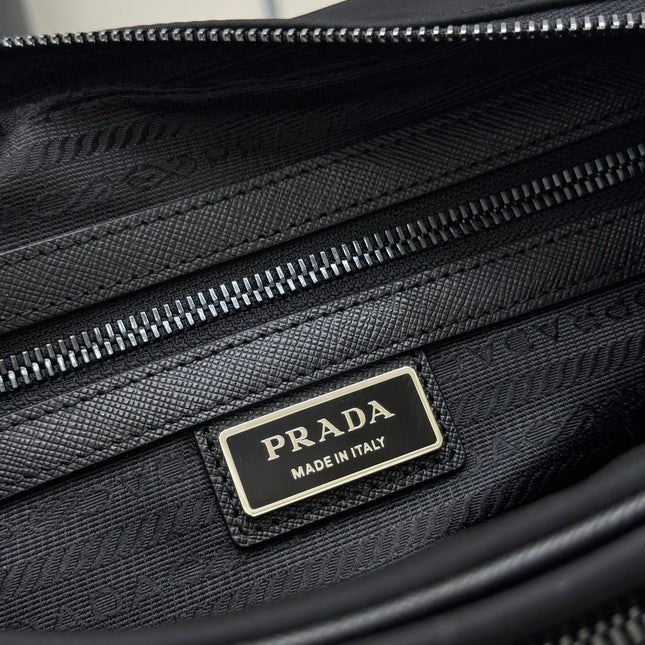 PRADA 25S SHOULDER BAG 24 IN BLACK RE-NYLON SILVER HARDWARE