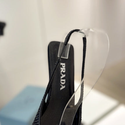 PRA SLINGBACK PUMPS BLACK SATIN WITH BLACK CRYSTALS