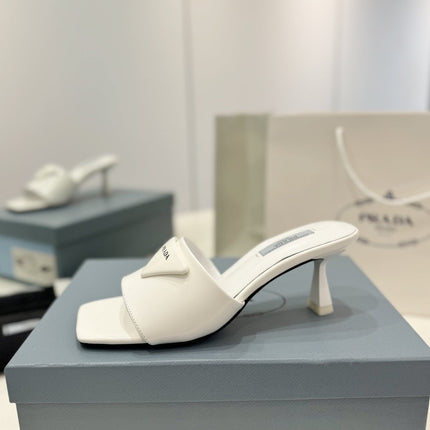 PRA BRUSHED LEATHER HEELED SLIDES WHITE