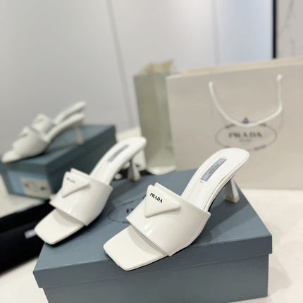 PRA BRUSHED LEATHER HEELED SLIDES WHITE