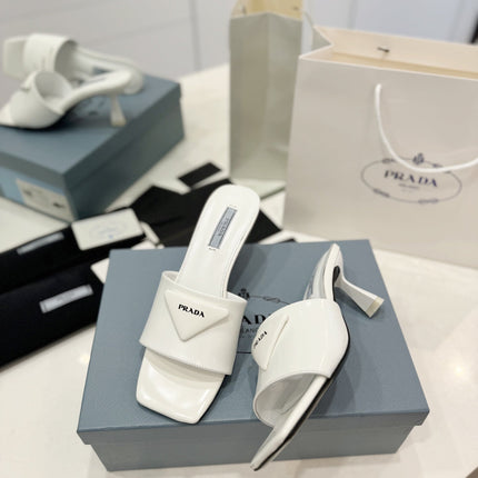 PRA BRUSHED LEATHER HEELED SLIDES WHITE