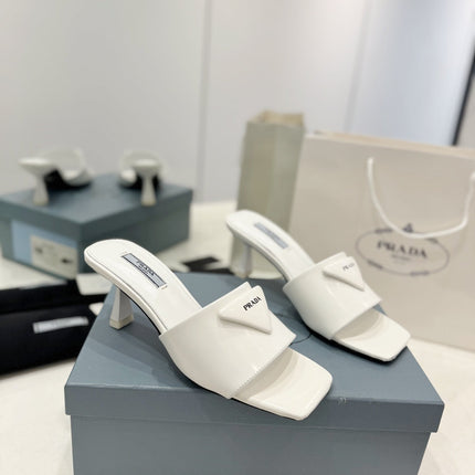 PRA BRUSHED LEATHER HEELED SLIDES WHITE