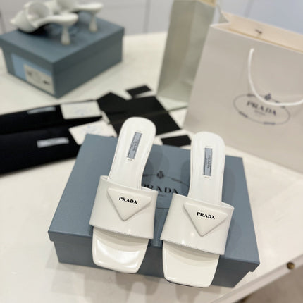 PRA BRUSHED LEATHER HEELED SLIDES WHITE