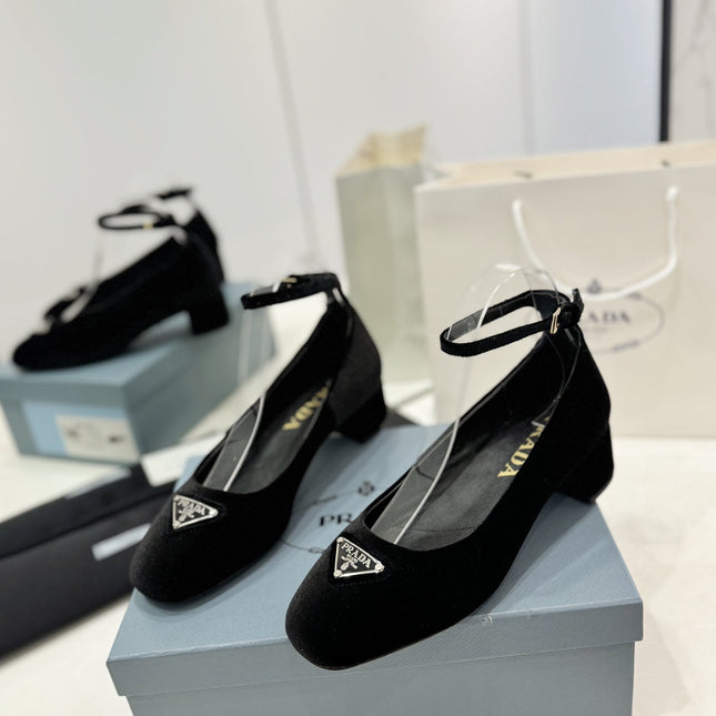 PRA NAPPA MARY JANE PUMPS BLACK SATIN