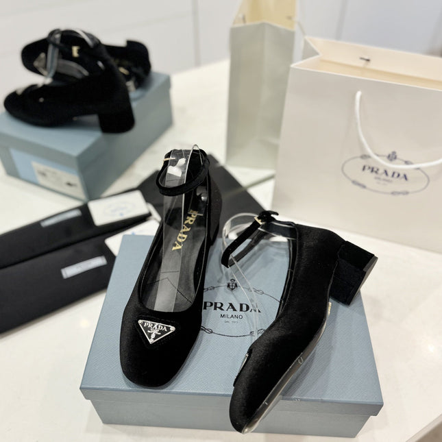 PRA NAPPA MARY JANE PUMPS BLACK SATIN