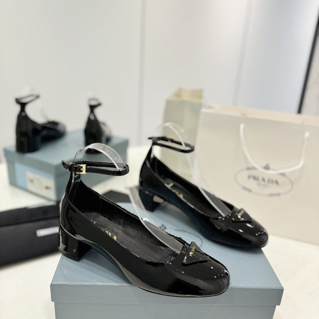 PRA NAPPA MARY JANE PUMPS GLOSSY BLACK LAMBSKIN