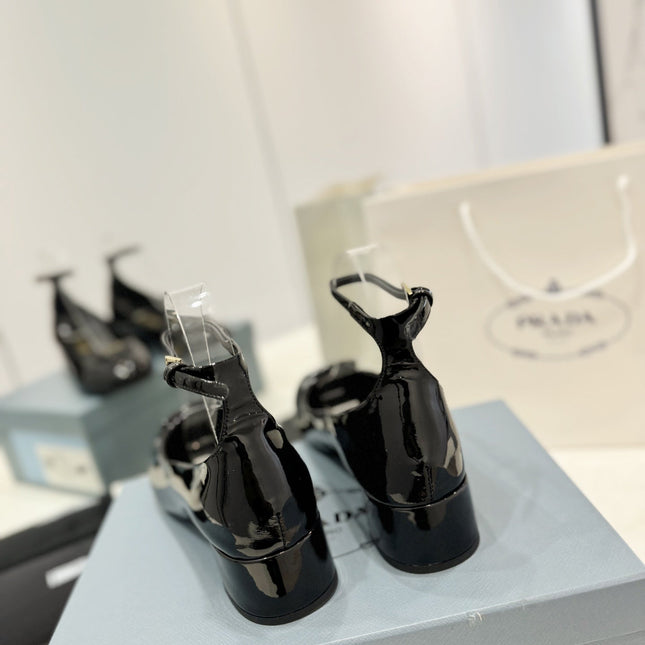 PRA NAPPA MARY JANE PUMPS GLOSSY BLACK LAMBSKIN