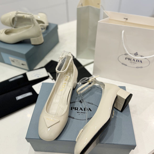 Pra Pumps 40 Square Sole White Patent Leather