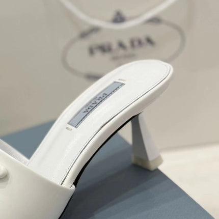 PRA BRUSHED LEATHER HEELED SLIDES WHITE