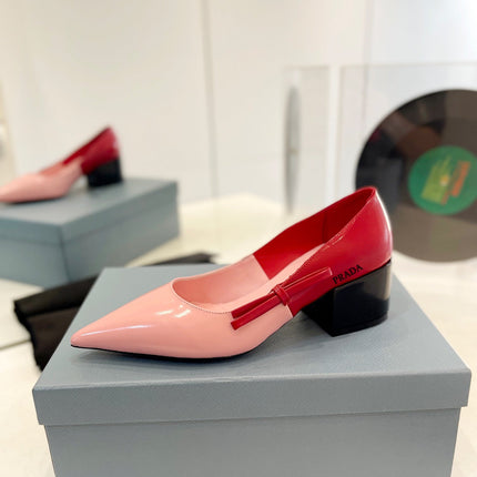 PRA MID - HEELS RED AND LIGHT PINK LAMBSKIN WITH BOW