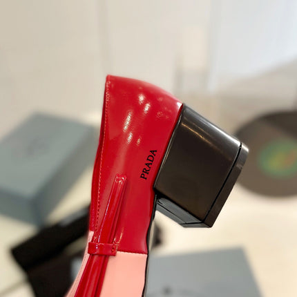 PRA MID - HEELS RED AND LIGHT PINK LAMBSKIN WITH BOW