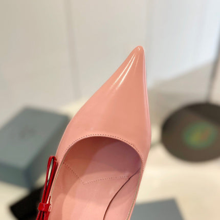 PRA MID - HEELS RED AND LIGHT PINK LAMBSKIN WITH BOW