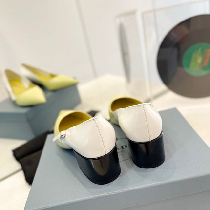 PRA BRUSHED PUMPS WHITE AND LEMON CALFSKIN