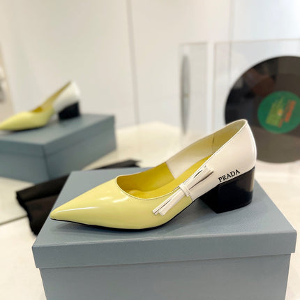 PRA BRUSHED PUMPS WHITE AND LEMON CALFSKIN