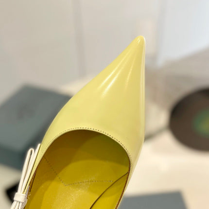 PRA BRUSHED PUMPS WHITE AND LEMON CALFSKIN