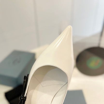 PRA MID - HEELS WHITE AND BLACK LAMBSKIN WITH BOW