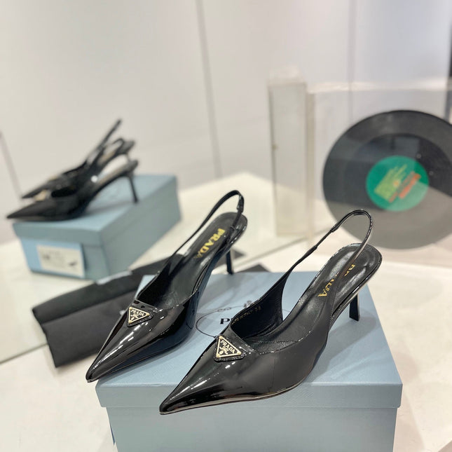 Pra Slingback Pumps 75 Black Patent Leather