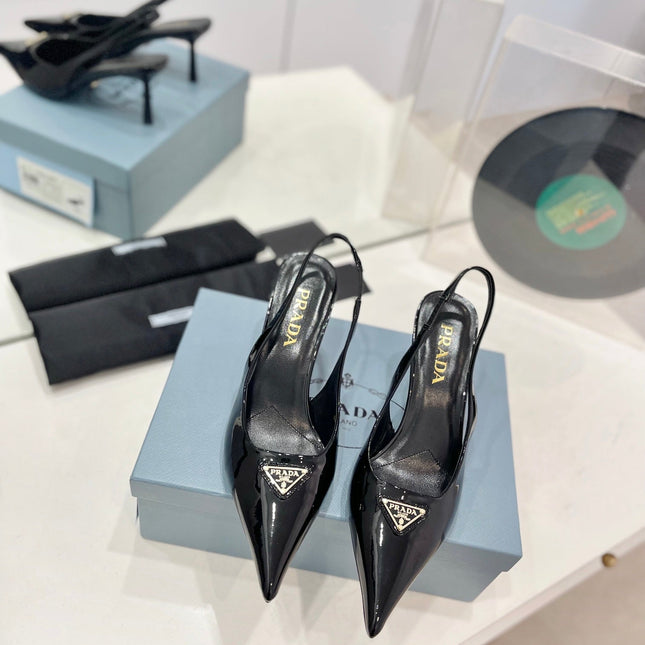 Pra Slingback Pumps 75 Black Patent Leather