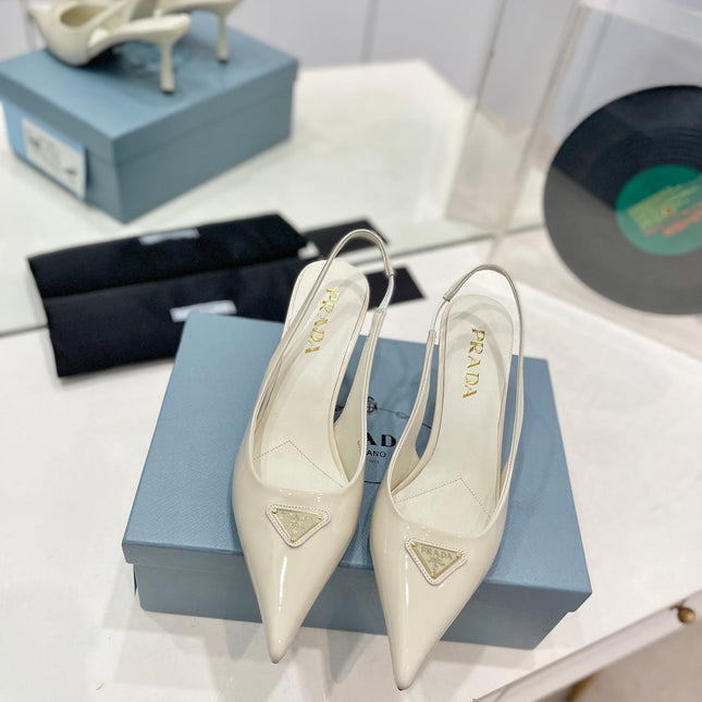 Pra Slingback Pumps 75 White Patent Leather