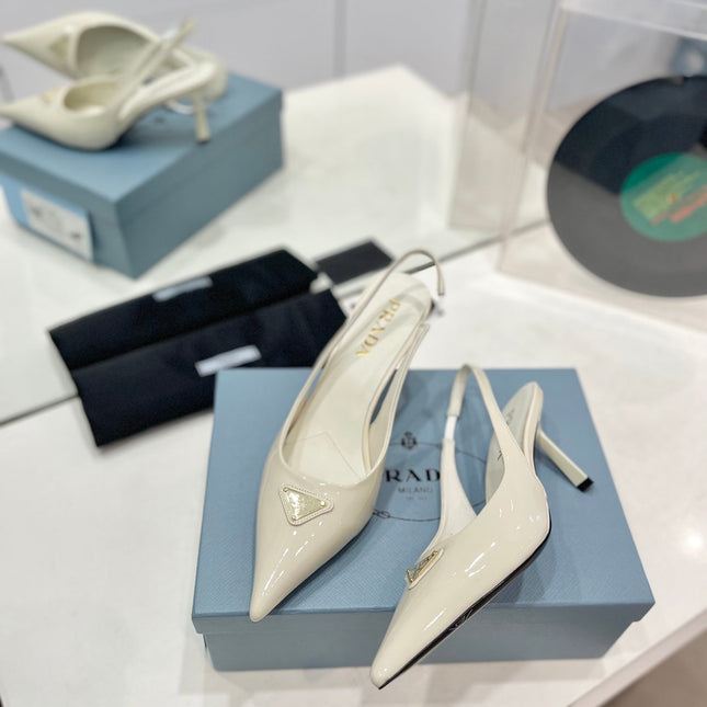 Pra Slingback Pumps 75 White Patent Leather