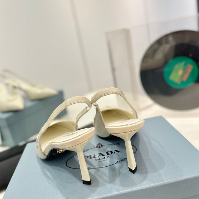 Pra Slingback Pumps 75 White Patent Leather