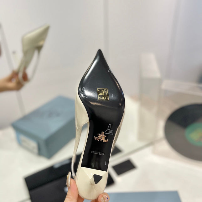 Pra Slingback Pumps 75 White Patent Leather