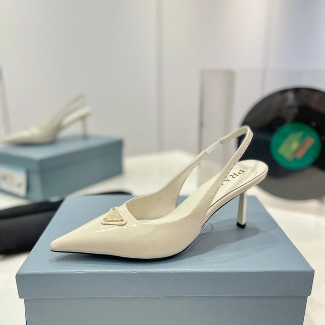 Pra Slingback Pumps 75 White Patent Leather