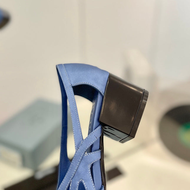 PRA STRAP CUT-OUT PUMPS CERULEAN SATIN