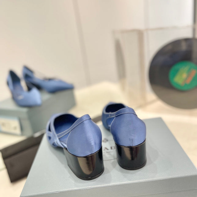 PRA STRAP CUT-OUT PUMPS CERULEAN SATIN