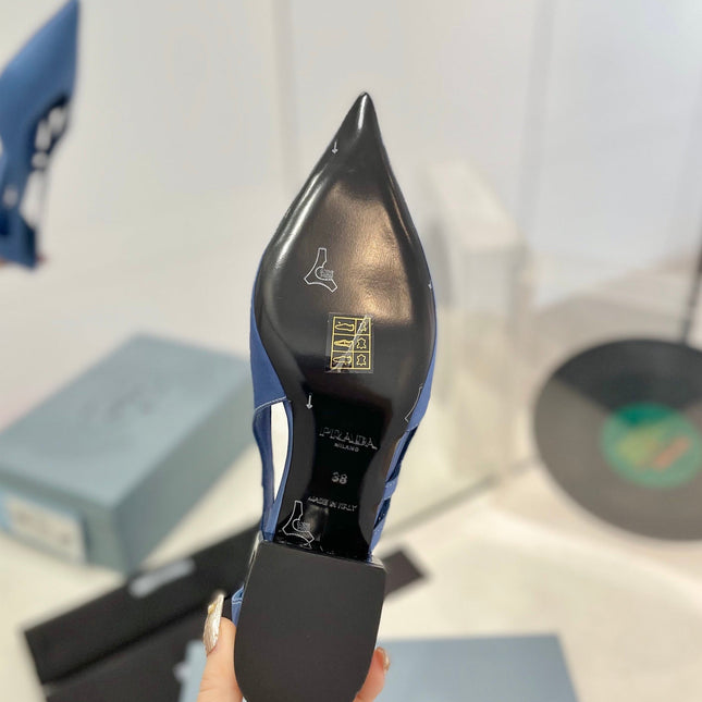 PRA STRAP CUT-OUT PUMPS CERULEAN SATIN