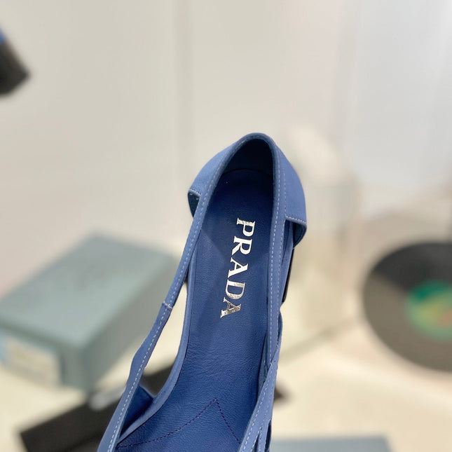 PRA STRAP CUT-OUT PUMPS CERULEAN SATIN