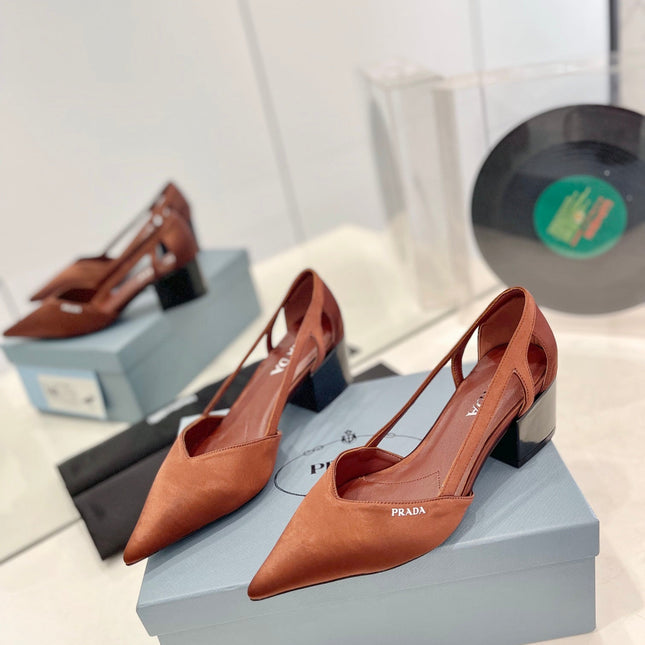 PRA BRUSHED CUT-OUT PUMPS RUSSET SATIN