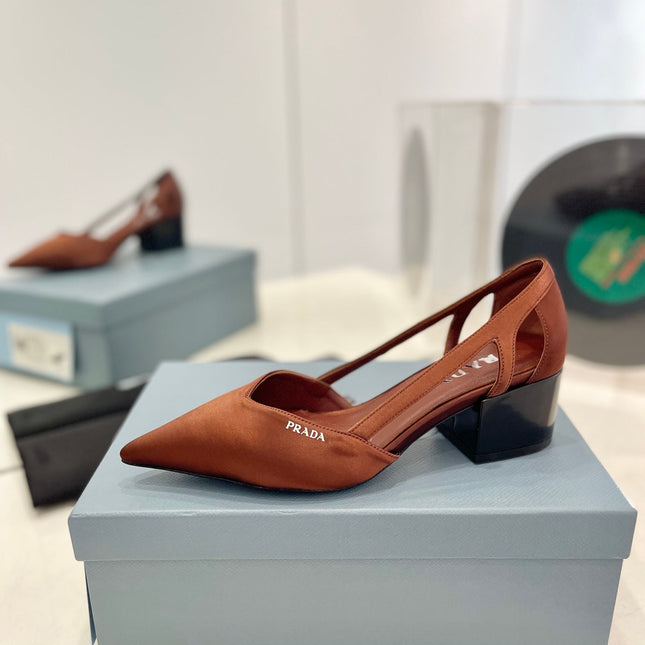 PRA BRUSHED CUT-OUT PUMPS RUSSET SATIN