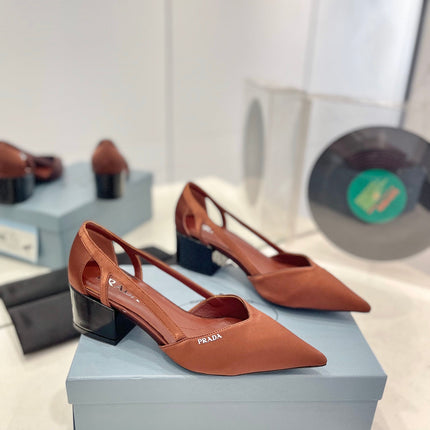 PRA BRUSHED CUT-OUT PUMPS RUSSET SATIN