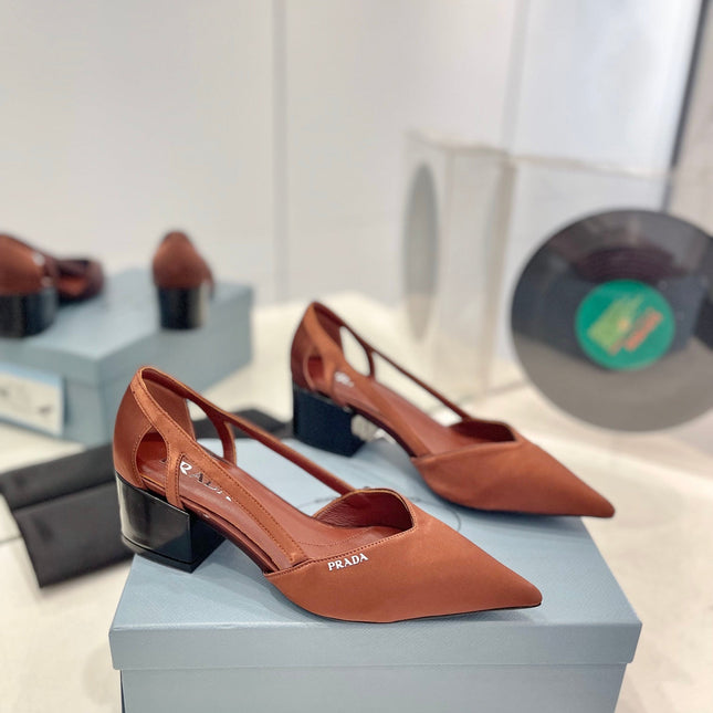 PRA BRUSHED CUT-OUT PUMPS RUSSET SATIN