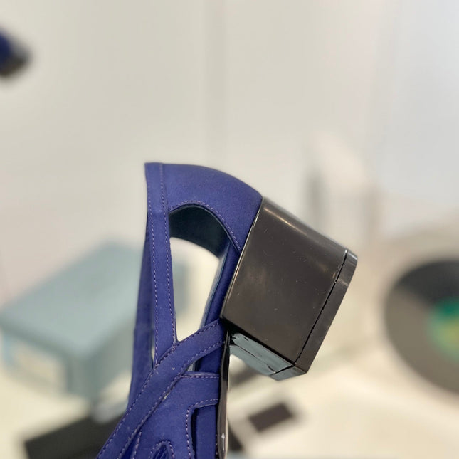 Pra Pumps 50 Square Sole Blue Suede Fabric