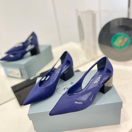 PRA STRAP CUT-OUT PUMPS NAVY SATIN