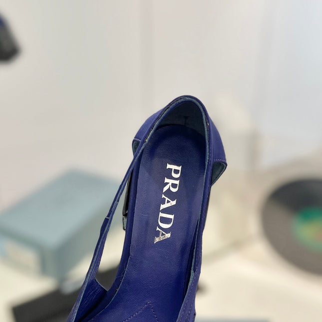 PRA STRAP CUT-OUT PUMPS NAVY SATIN