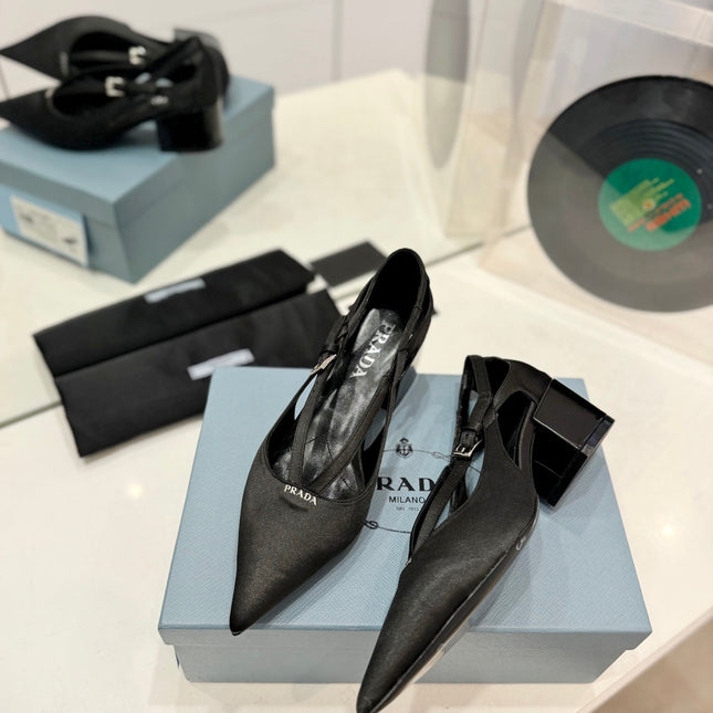 PRA STRAP CUT-OUT PUMPS BLACK SATIN