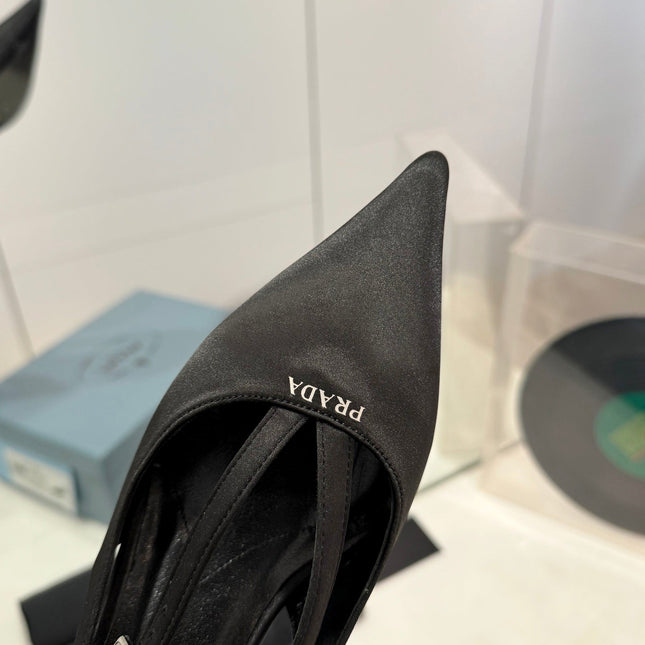 PRA STRAP CUT-OUT PUMPS BLACK SATIN