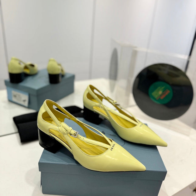 PRA STRAP CUT-OUT PUMPS PASTEL YELLOW CALFSKIN
