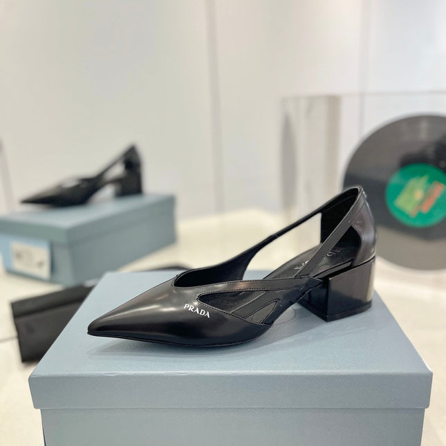 PRA STRAP CUT-OUT PUMPS BLACK CALFSKIN