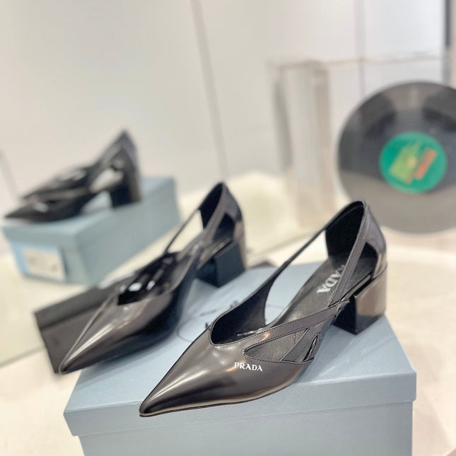 PRA STRAP CUT-OUT PUMPS BLACK CALFSKIN
