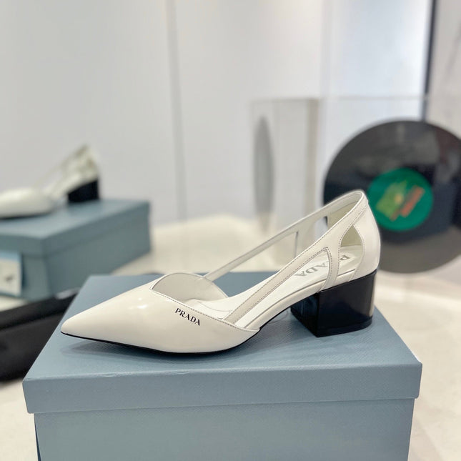 Pra Pumps 50 Square Sole White Patent Leather