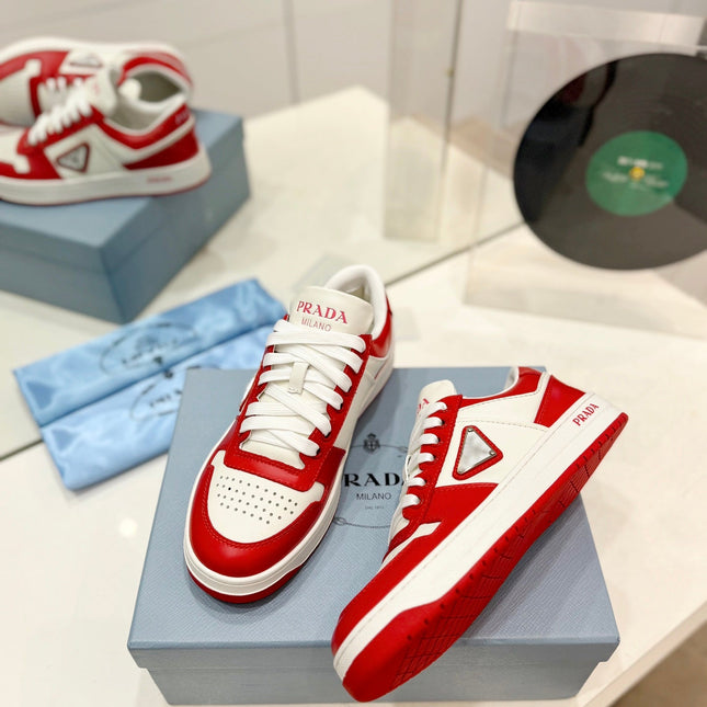 PRA DOWNTOWN PERFORATED SNEAKERS WHITE AND RED CALFSKIN