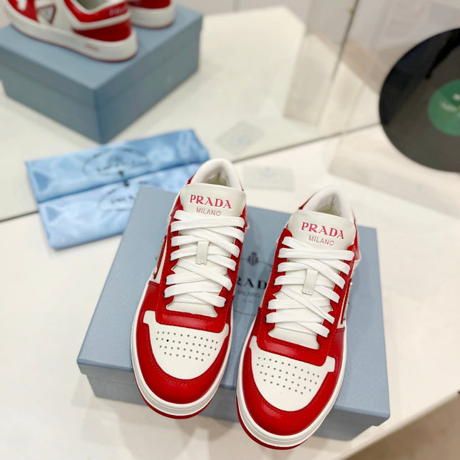 PRA DOWNTOWN PERFORATED SNEAKERS WHITE AND RED CALFSKIN