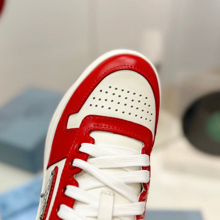 PRA DOWNTOWN PERFORATED SNEAKERS WHITE AND RED CALFSKIN