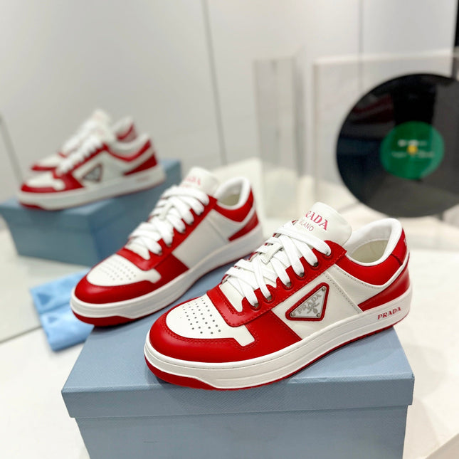 PRA DOWNTOWN PERFORATED SNEAKERS WHITE AND RED CALFSKIN