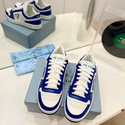 PRA DOWNTOWN PERFORATED SNEAKERS WHITE AND COBALT CALFSKIN