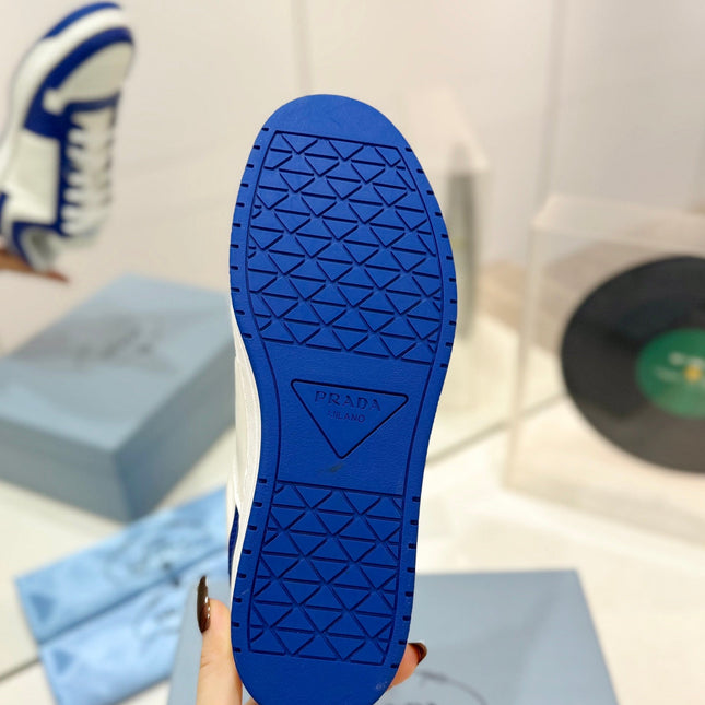 PRA DOWNTOWN PERFORATED SNEAKERS WHITE AND COBALT CALFSKIN